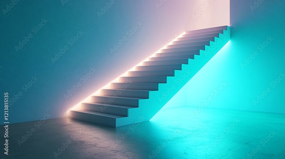 Obraz premium Illuminated staircase leading upwards, abstract background, success concept, website banner