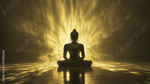 Silhouette of Buddha with light radiating from his body, magha puja day photo