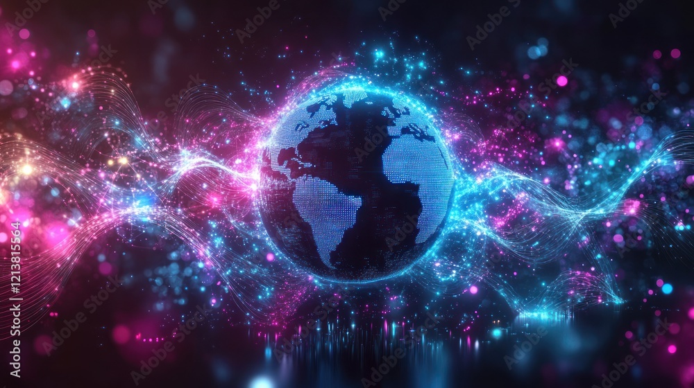 Obraz premium Abstract Earth with colorful light wave patterns