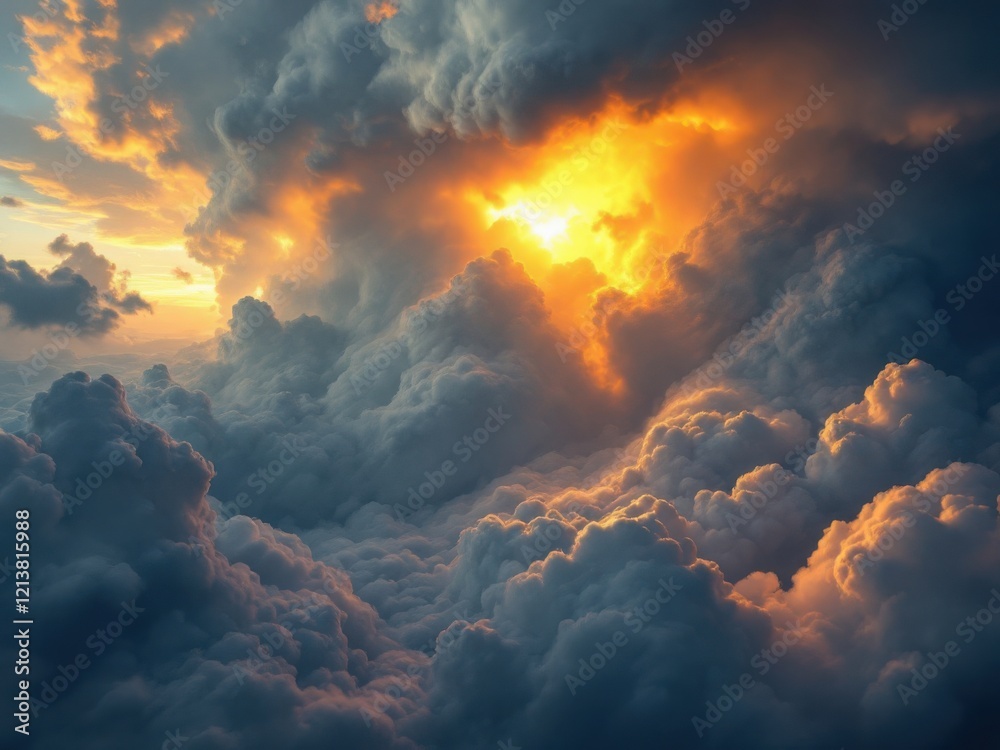 Dramatic Sunset Over Fluffy Clouds