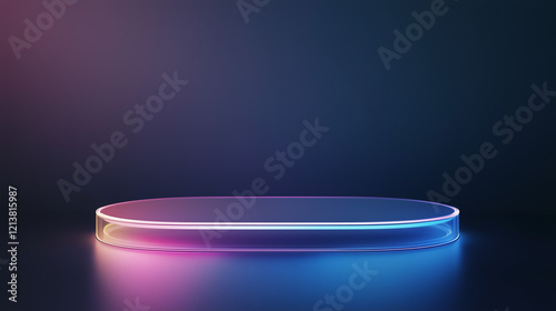 Neon Glow Podium:  A sleek,...