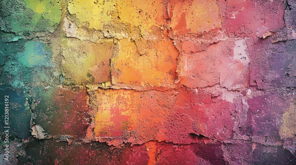 Obraz premium Vibrant Rainbow Hues on Weathered Brick Wall