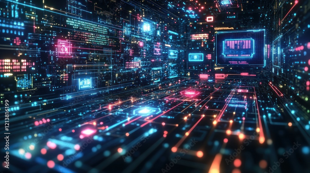 Digital landscape with vibrant futuristic data streams Digital landscape with vibrant futuristic data streams