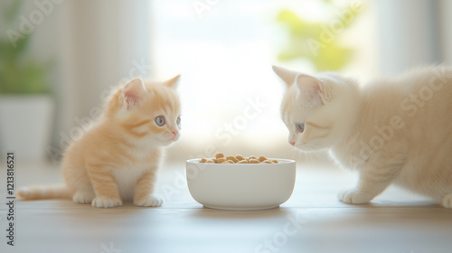 Two Kittens at a Food Bowl:...