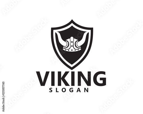 creative viking hat inside shield logo design