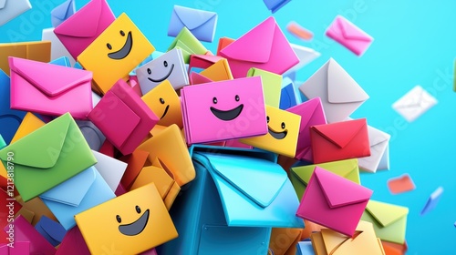 Whimsical Cartoon Illustration of Colorful Mailbox Surrounded by Happy Letters