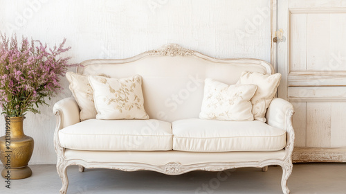 Elegant White Sofa with Flo...