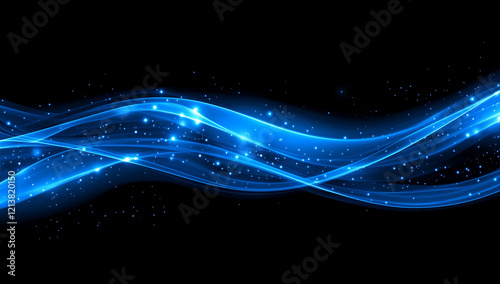 Abstract blue digital particles wave on a black background