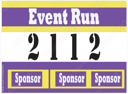 Purple colored marathon number bib isolated on yellow