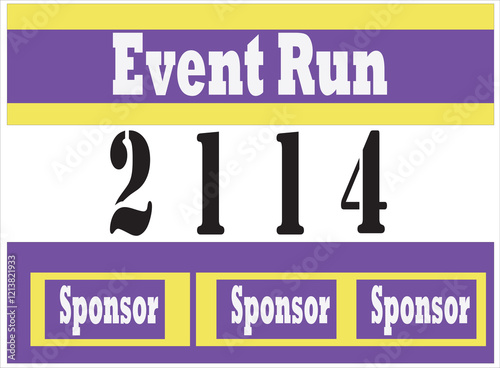 Purple colored marathon number bib isolated on yellow