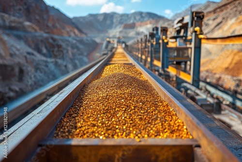 Gold Mining Conveyor Belt Operating Efficiently in an Industrial Plant