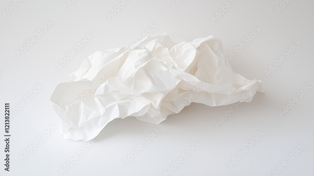 Crinkled Paper Texture: A close-up shot of a crumpled piece of white paper, showcasing its abstract form and intricate wrinkles. The texture is emphasized in a minimalist setting. Crinkled Paper Texture: A close-up shot of a crumpled piece of white paper, showcasing its abstract form and intricate wrinkles. The texture is emphasized in a minimalist setting.
