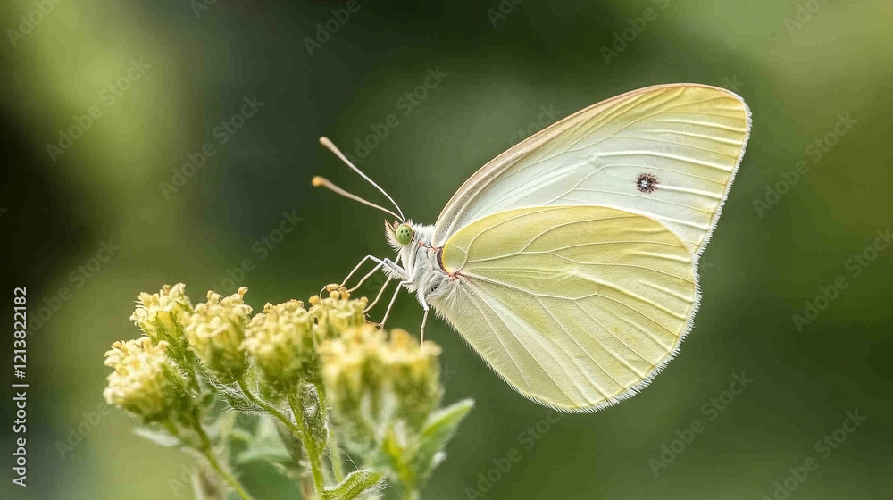 Pale Beauty on Goldenrod: A delicate pale yellow butterfly, wings spread wide, delicately rests on a cluster of goldenrod flowers. Pale Beauty on Goldenrod: A delicate pale yellow butterfly, wings spread wide, delicately rests on a cluster of goldenrod flowers.