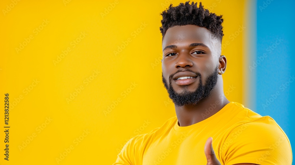 Portrait of a Smiling Muscular Young Black Man with Textured Hair and Beard Giving Thumbs Up Portrait of a Smiling Muscular Young Black Man with Textured Hair and Beard Giving Thumbs Up