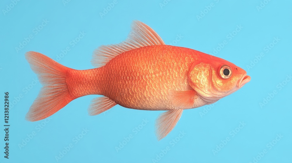 Vibrant Goldfish: A single, stunning goldfish glides through clear blue water, its scales shimmering in the light, creating a simple yet captivating image of aquatic beauty. Vibrant Goldfish: A single, stunning goldfish glides through clear blue water, its scales shimmering in the light, creating a simple yet captivating image of aquatic beauty.