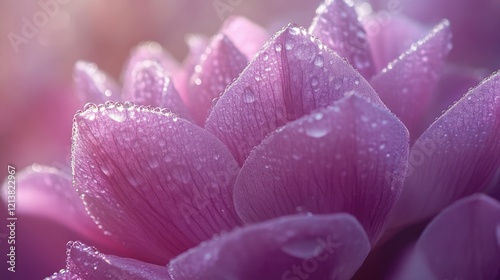 Close-Up of Pink Lotus Flower Petals with Morning Dew Drops