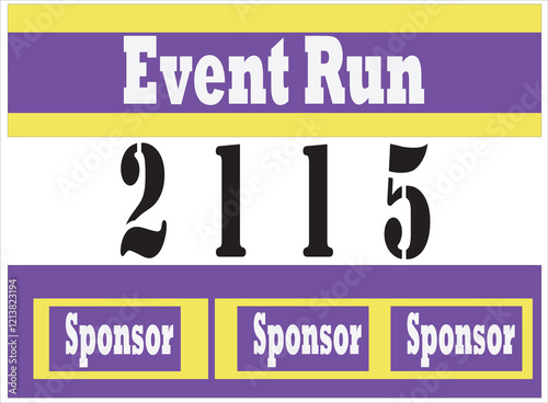 Purple colored marathon number bib isolated on yellow