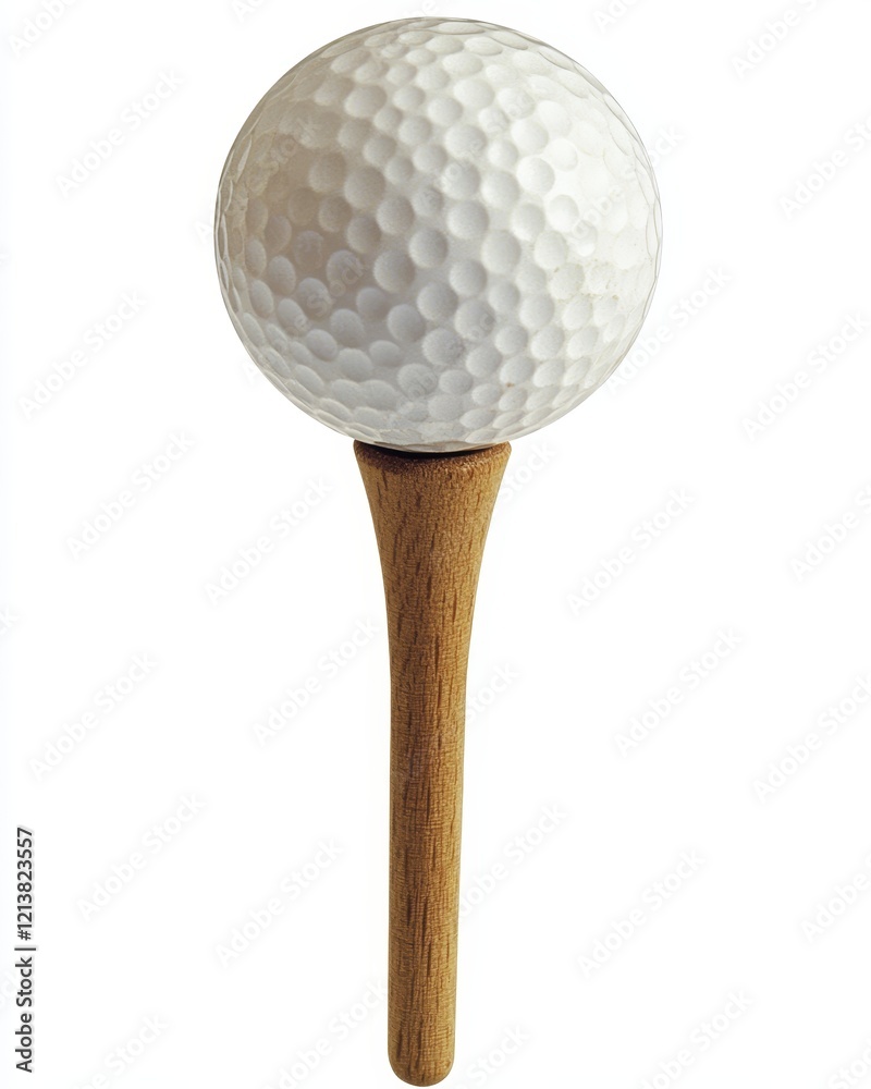 Golf ball on wooden tee isolated on white. Golf ball on wooden tee isolated on white.
