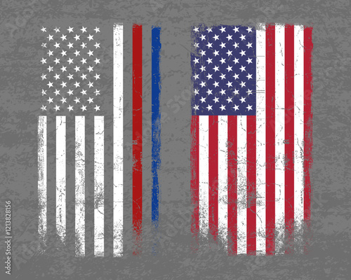 Set of USA grange flag, USA flag silhouette