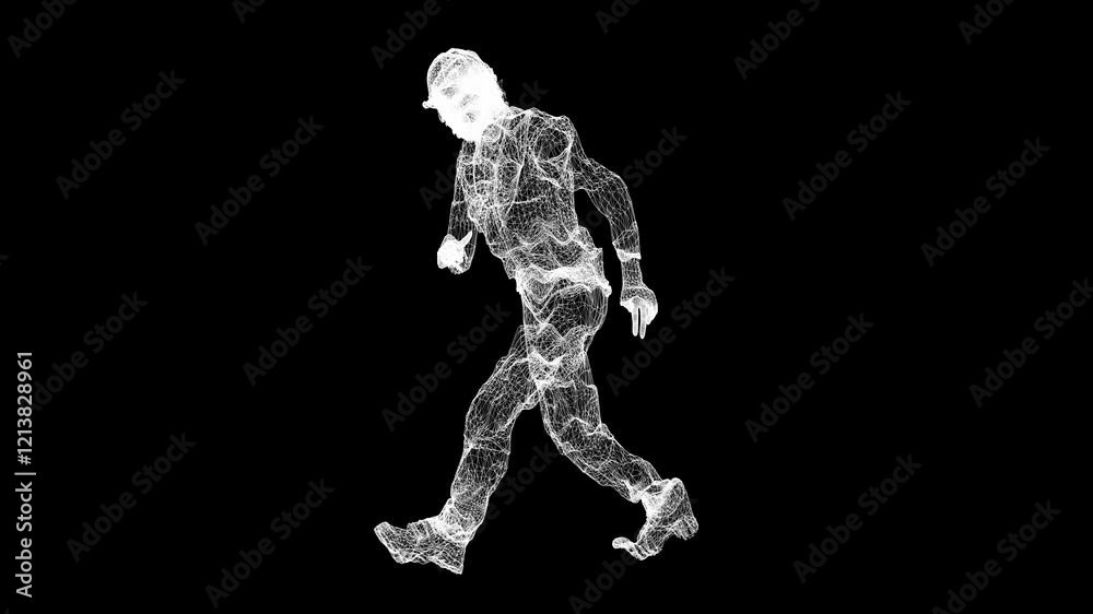 Modern white logo of a walking man harmoniously standing out on a black background. Modern white logo of a walking man harmoniously standing out on a black background.