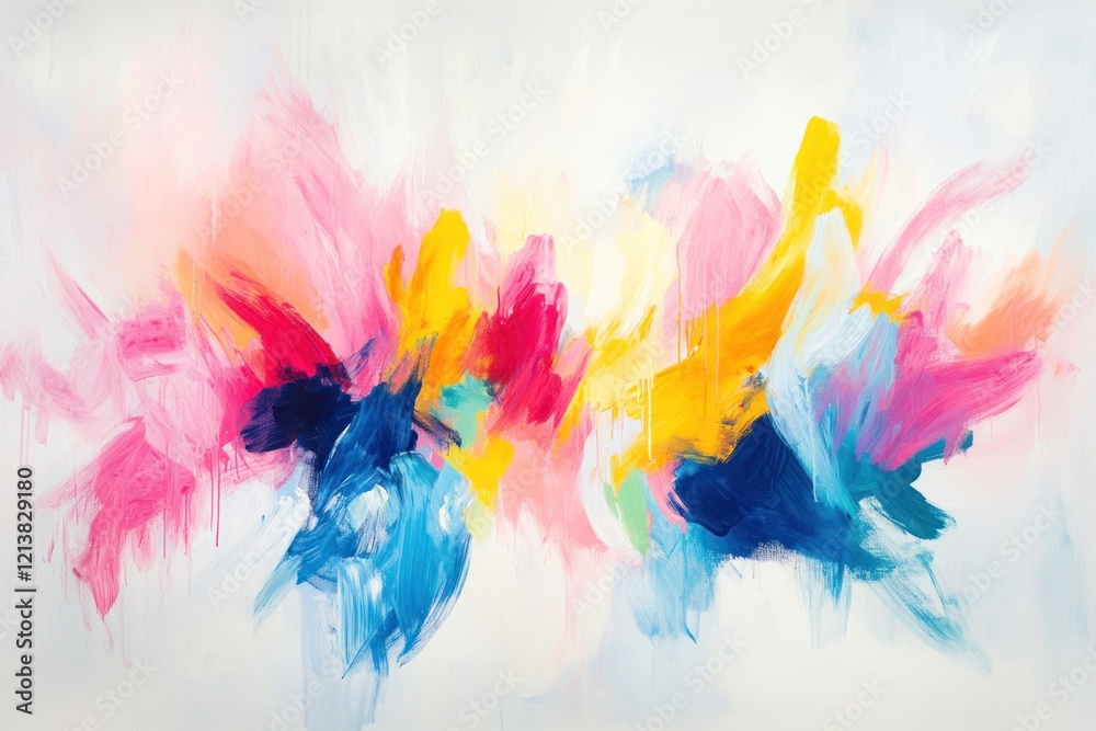 Obraz premium Abstract colorful canvas painting, vibrant strokes, white background, gallery display