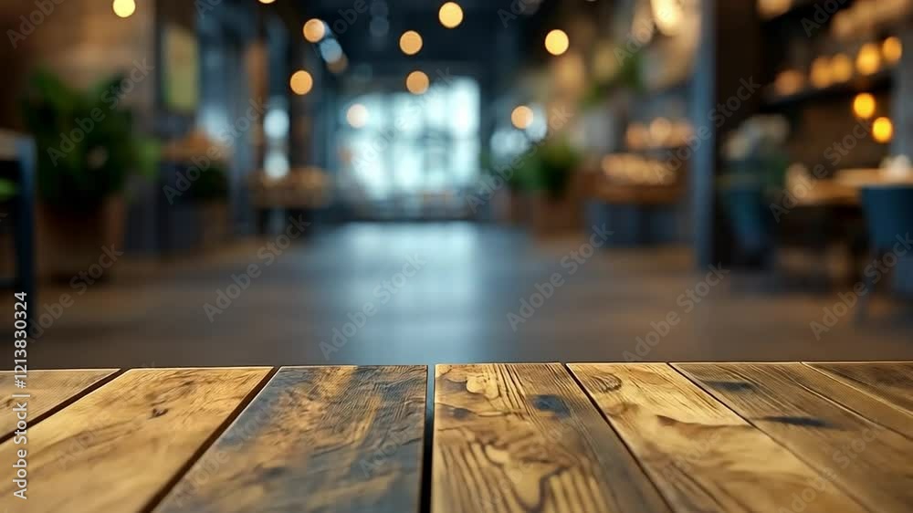 Rustic Wooden Tabletop in Cafe Ambiance: A rustic wooden table top in the foreground, invitingly blurred, offering a perfect backdrop for product displays or lifestyle compositions. Rustic Wooden Tabletop in Cafe Ambiance: A rustic wooden table top in the foreground, invitingly blurred, offering a perfect backdrop for product displays or lifestyle compositions.