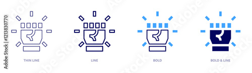 Hand icon in 4 different styles. Thin Line, Line, Bold, and Bold Line. Duotone style. Editable stroke