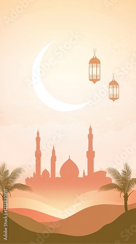 Wallpaper Mural Desert Mosque Sunset Ramadan Celebration Card. Generative ai Torontodigital.ca