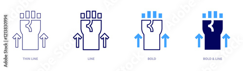 Raised empowerment icon in 4 different styles. Thin Line, Line, Bold, and Bold Line. Duotone style. Editable stroke