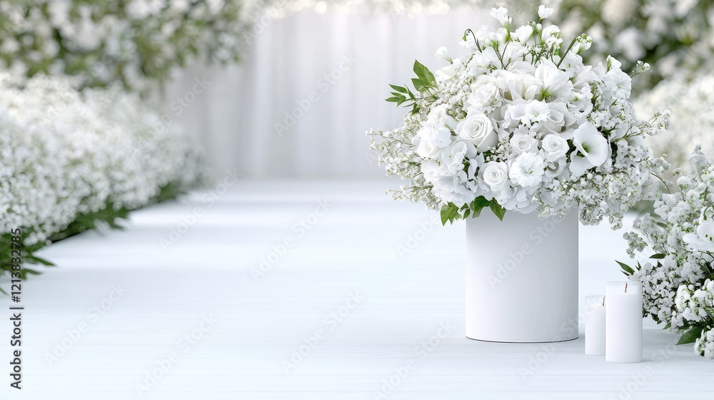 Fototapeta premium White floral wedding aisle; ceremony setup