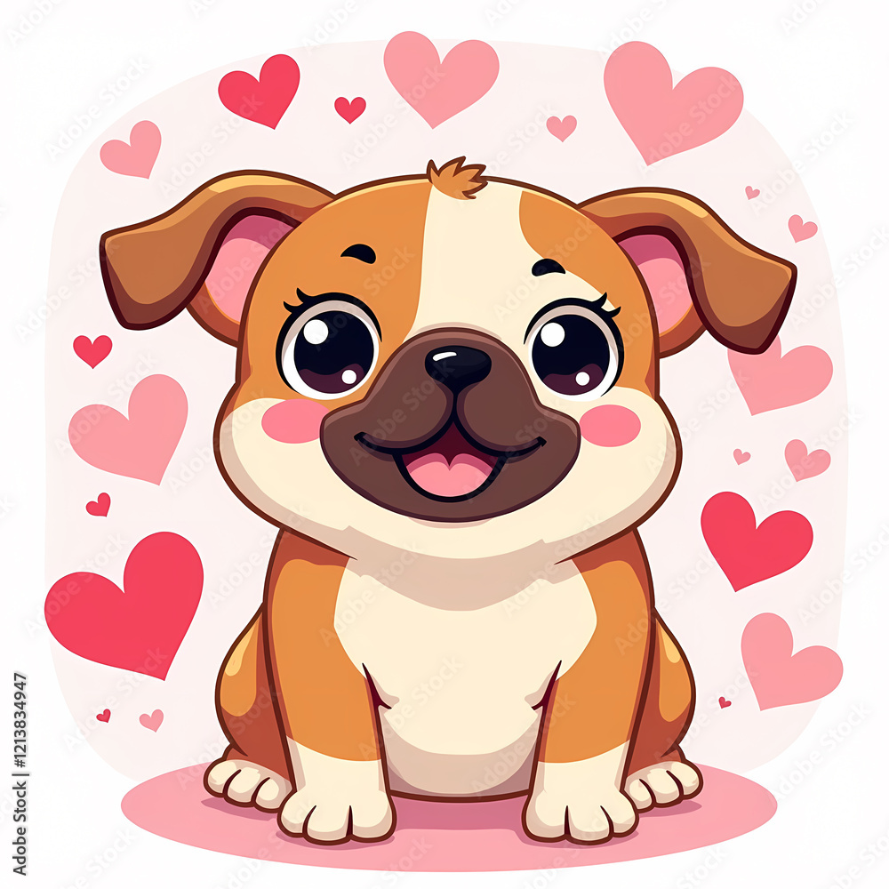 Fototapeta premium happy valentine bull dog puppy surrounded with heart isolated on white background