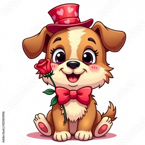 A dog with a rose valentine themed vector illustration of cartoon dog isolated on white background photo