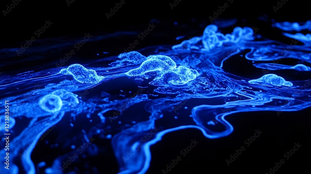 Fototapeta premium Abstract Blue Liquid Art Glowing Dark Background