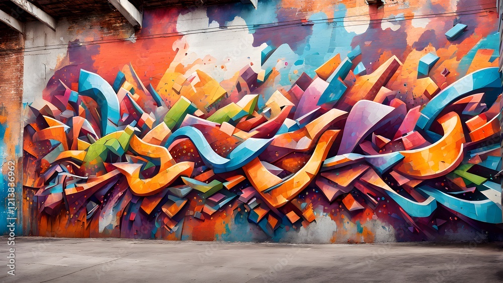 Fototapeta premium Vibrant abstract graffiti art on a brick wall, perfect for urban or street art designs.