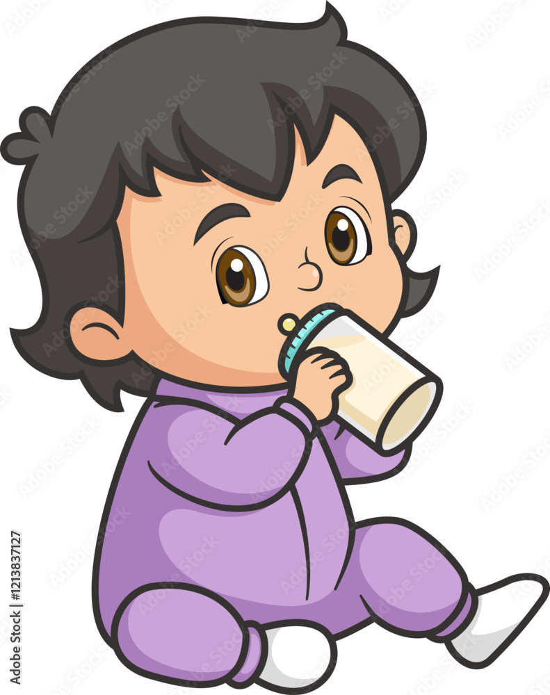Baby Little girl with Cute Face Drink Milk from Bottle Baby Little girl with Cute Face Drink Milk from Bottle