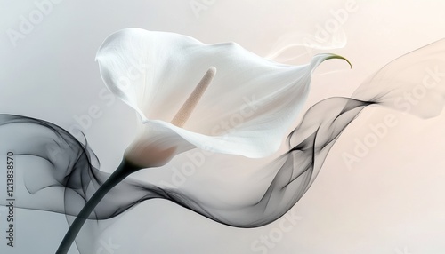 White Calla Lily and Dark Fabric Swirl Art