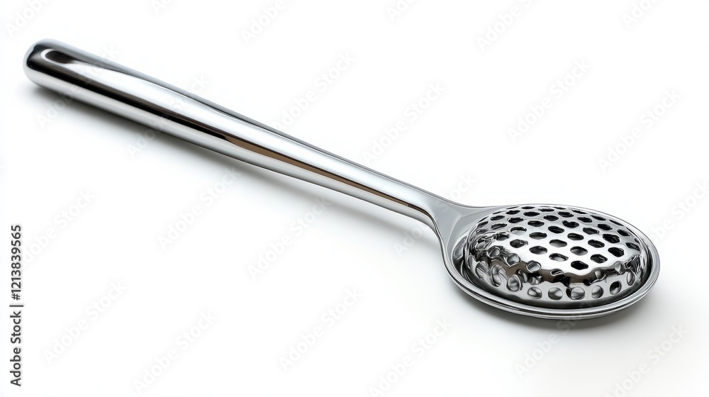 A silver stainless steel potato masher with a flat base, isolated on a white background A silver stainless steel potato masher with a flat base, isolated on a white background