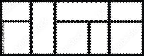 Zig zag Wavy Edge Rectangle Shapes Set. Rectangle shape frame with zigzag edge. Vector Jagged Geometric Frame. Rectangular jagged. Abstract Elements for Template, Stickers, Promo Design.