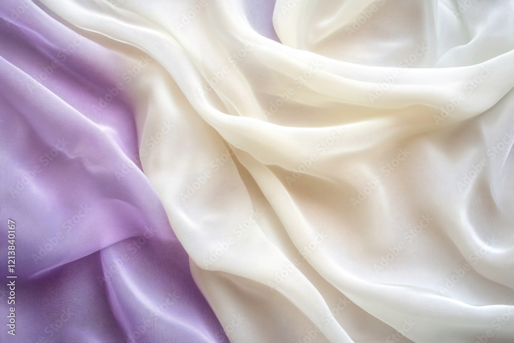 Fototapeta premium Flowing fabric with light purple and white colors creating a soft textured abstract background