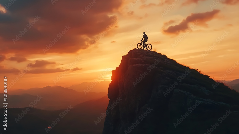Sunset Mountain Biking Adventure: Silhouette of Cyclist on Clifftop at Golden Hour Sunset Mountain Biking Adventure: Silhouette of Cyclist on Clifftop at Golden Hour