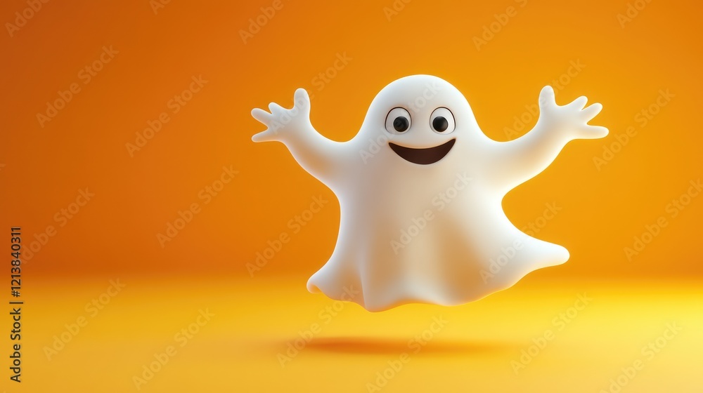 Cute friendly 3D rendered ghost Ideal for a happy Halloween banner or party invitation Vector illustration with a cheerful nonscary theme Cute friendly 3D rendered ghost Ideal for a happy Halloween banner or party invitation Vector illustration with a cheerful nonscary theme