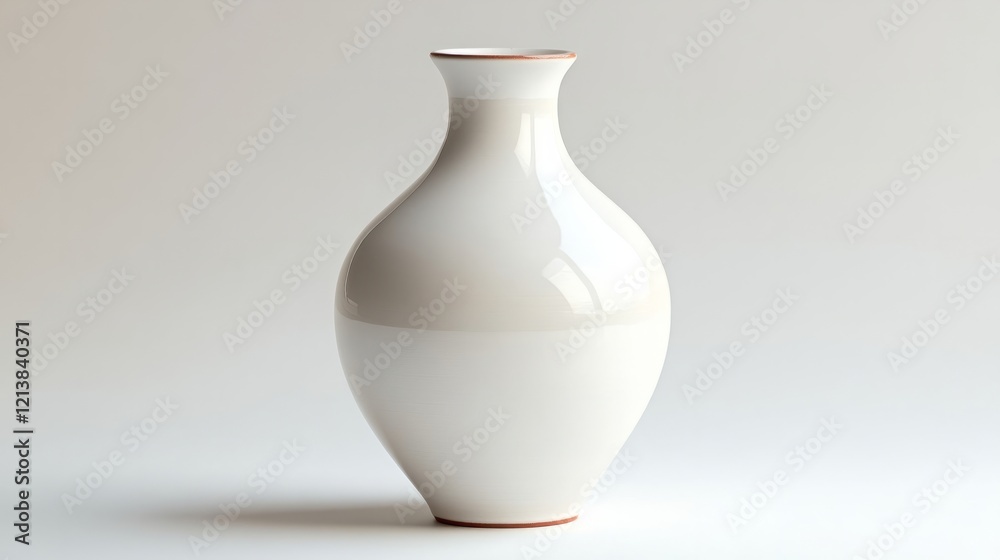 A simple white ceramic vase with a narrow neck, isolated on a white background A simple white ceramic vase with a narrow neck, isolated on a white background