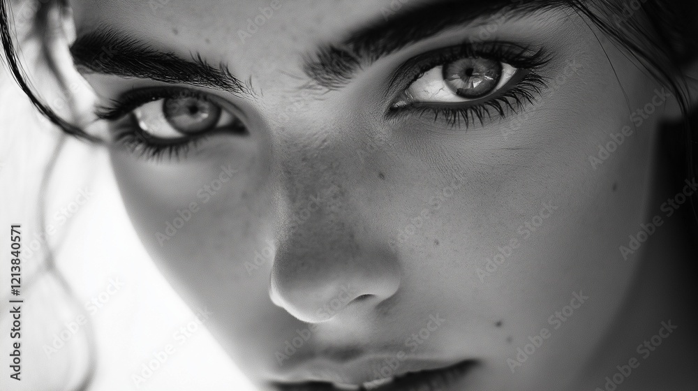 Monochrome portrait with piercing eyes and fine details. Monochrome portrait with piercing eyes and fine details.