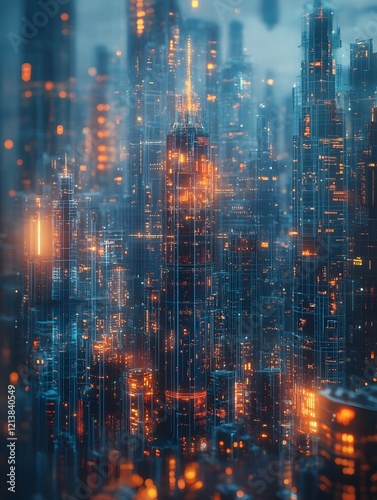 Wallpaper Mural Glowing Metropolis at Illuminated Night   Futuristic Cityscape with High Rise Skyscrapers and Vibrant Atmosphere Torontodigital.ca