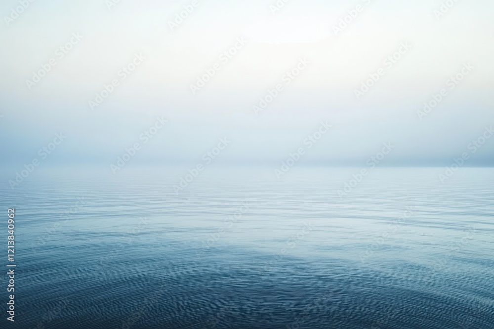 Obraz premium Gentle waves whisper secrets under a serene, foggy horizon at dawn near the still waters of a tranquil lake. Generative AI
