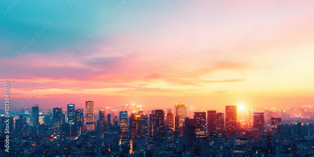 Fototapeta premium Beautiful Skyline at Sunset Over Urban Landscape