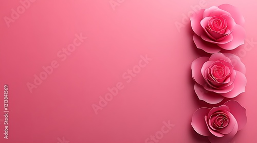 Three Pink Paper Roses on a Pink Background