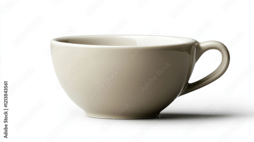 A tiny minimalist cappuccino cup in a soft ivory tone with a slim handle, isolated on a white background A tiny minimalist cappuccino cup in a soft ivory tone with a slim handle, isolated on a white background