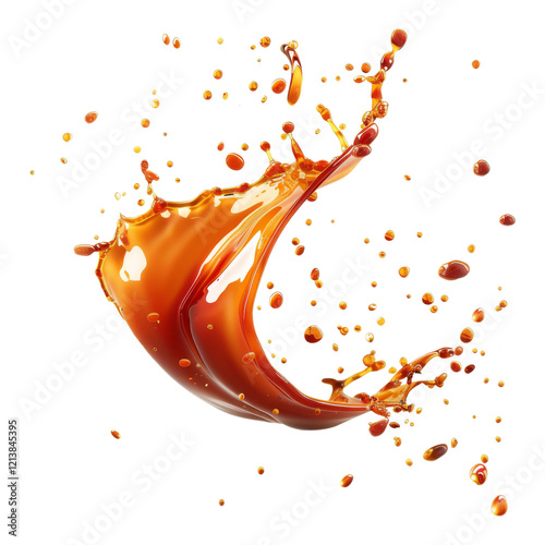 A rich, smoky splash of barbecue sauce with a glossy texture, isolated on a white background, fluid motion for enticing culinary or advertising visuals