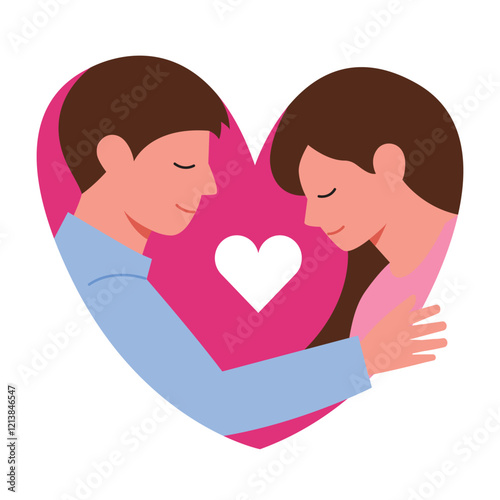 Love couple in heart icon shape, valentines day and relationship, couple in love vector icon